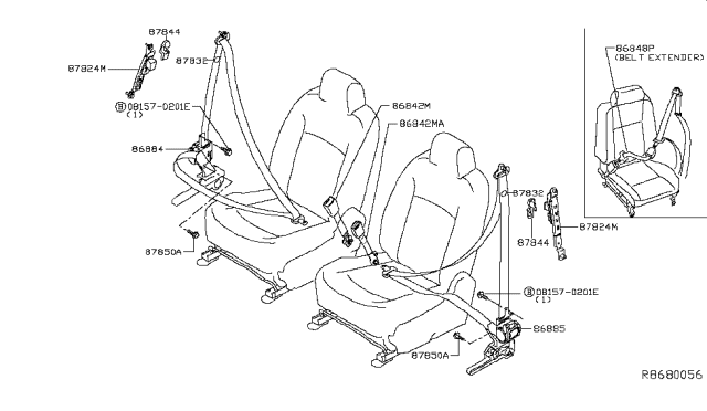 2018 Nissan Sentra Pretensioner Front Left Tongue Belt Assembly Diagram for 86885-4FY8A