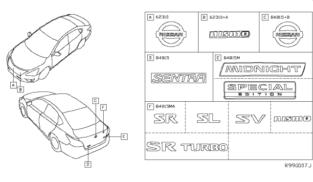 2018 Nissan Sentra Emblem & Name Label Diagram 1