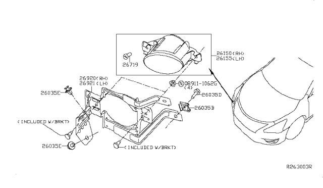 2013 Nissan Sentra Lamp Assembly-Fog,LH Diagram for 26155-8992A