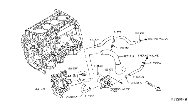 2018 Nissan Sentra Hose Water Diagram for 21306-BV83E