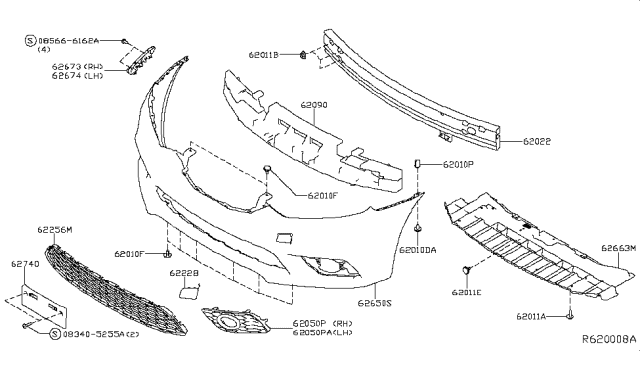 2019 Nissan Sentra Grille-Front Bumper Diagram for 62254-4FY0A