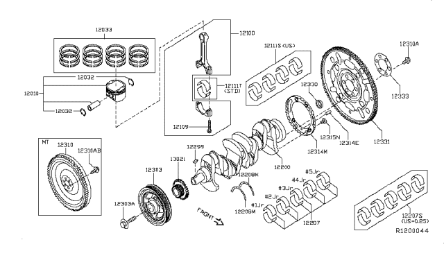 2017 Nissan Sentra Piston,Crankshaft & Flywheel Diagram 1