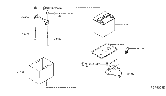 2017 Nissan Sentra Battery & Battery Mounting Diagram 1