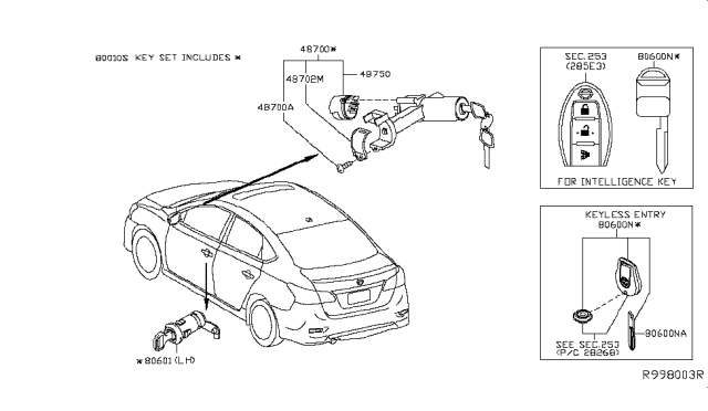 2013 Nissan Sentra Key Set Diagram for 99810-3SG6A