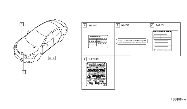 2015 Nissan Sentra Emission Label Diagram for 14805-9AM0A