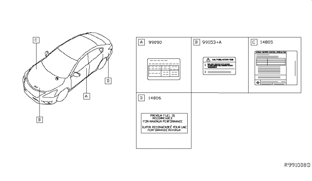 2019 Nissan Sentra Caution Plate & Label Diagram