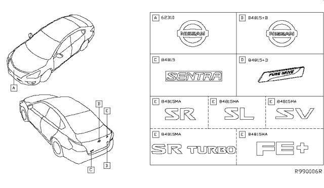 2016 Nissan Sentra Emblem & Name Label Diagram 3