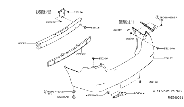 2017 Nissan Sentra Bracket-Rear Bumper Side,LH Diagram for 85227-3SH0A