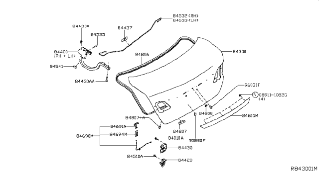 2019 Nissan Sentra Trunk Lid & Fitting Diagram