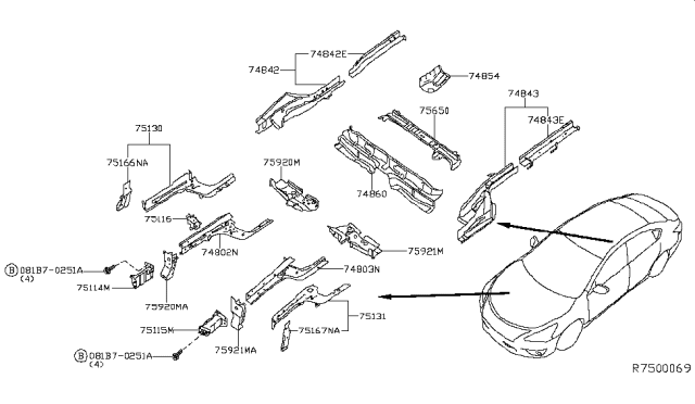 2019 Nissan Sentra Member & Fitting Diagram 1