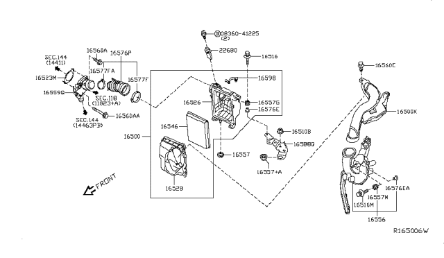 2019 Nissan Sentra Air Duct Diagram for 16576-3YM0C