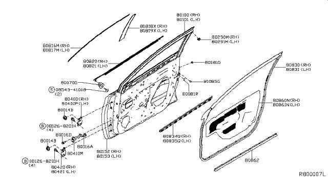 2018 Nissan Sentra WEATHERSTRIP Front Door LH Diagram for 80831-4AF2A