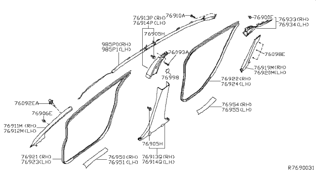 2014 Nissan Sentra Garnish-Center Pillar,Upper LH Diagram for 76914-3SG0A