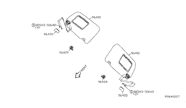 2019 Nissan Sentra Driver Side Sun Visor Assembly Diagram for 96401-4AF7E