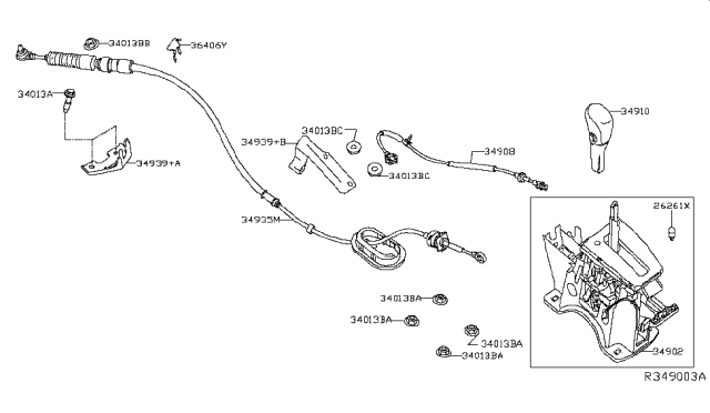 2015 Nissan Sentra Knob Assy-Control Lever,Auto Diagram for 34910-3SC3A