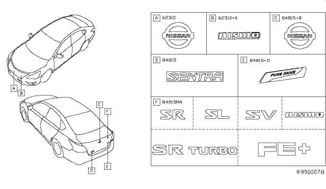 2017 Nissan Sentra Trunk Lid Emblem Diagram for 84895-4FY0A