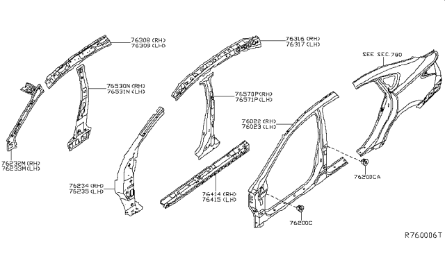 2017 Nissan Sentra Pillar Assembly-Center, Inner LH Diagram for G6531-9ANMA