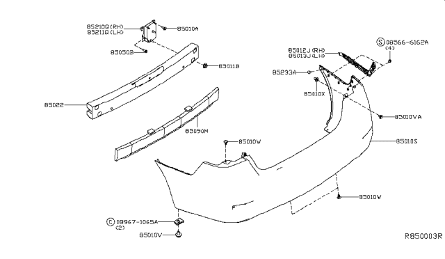 2015 Nissan Sentra Rear Bumper Diagram 1