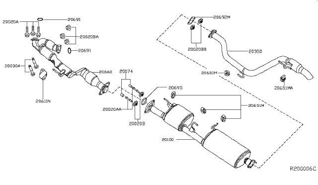 2017 Nissan Pathfinder Exhaust Tube Front Diagram for 200A0-9KA0A