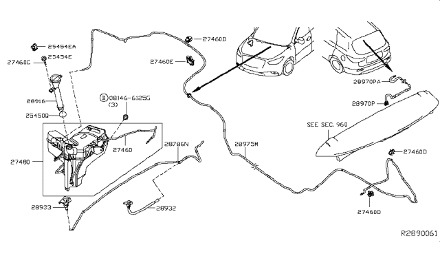 2017 Nissan Pathfinder Tube Assembly - Back Window Washer Diagram for 28975-9PM0A