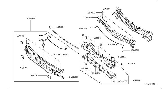 2014 Nissan Pathfinder Cowl Top & Fitting Diagram 1