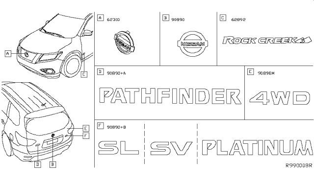 2018 Nissan Pathfinder Front Door Emblem Diagram for 80892-9A40A