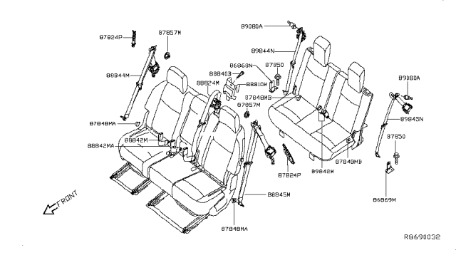 2014 Nissan Pathfinder 3Rd Seat Tongue Kit Right Diagram for 89844-3KA8A