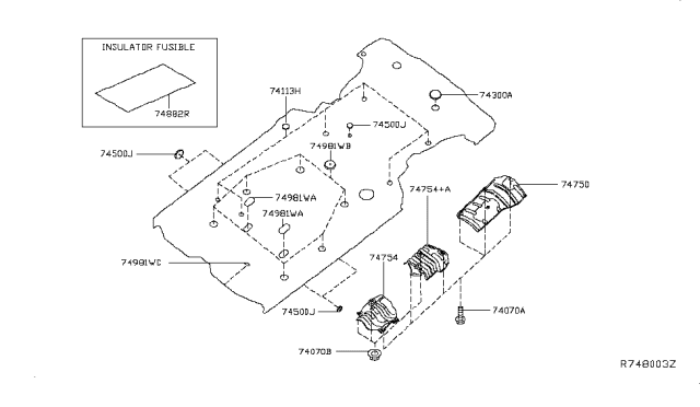 2018 Nissan Pathfinder Insulator Diagram for 74750-3JA1A