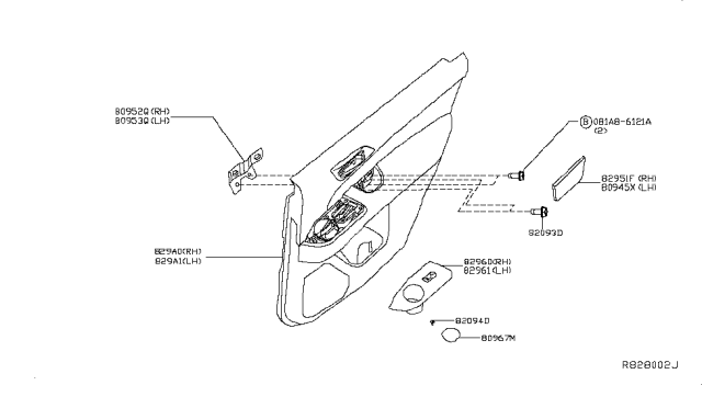 2014 Nissan Pathfinder Module Assembly-Rear Door Trim,RH Diagram for 829A0-3KA0B