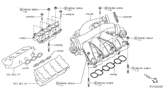 2019 Nissan Pathfinder Gasket-Intake Manifold Diagram for 14035-6KA0B