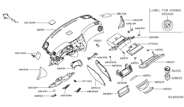 2018 Nissan Pathfinder Instrument Panel,Pad & Cluster Lid Diagram 2
