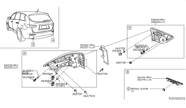 2016 Nissan Pathfinder Combination Lamp Assy-Rear,RH Diagram for 26550-9PF0A