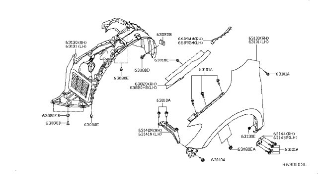 2013 Nissan Pathfinder Cover-Front Fender,LH Diagram for 66895-3KA0A