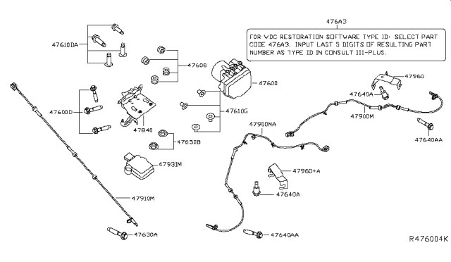 2019 Nissan Pathfinder Aniti Skid Actuator And Ecu Assembly Diagram for 47660-9PP1B