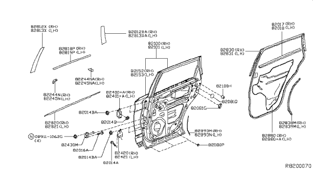 2019 Nissan Pathfinder Panel - Rear Door, Outer LH Diagram for 82153-9CZ0A