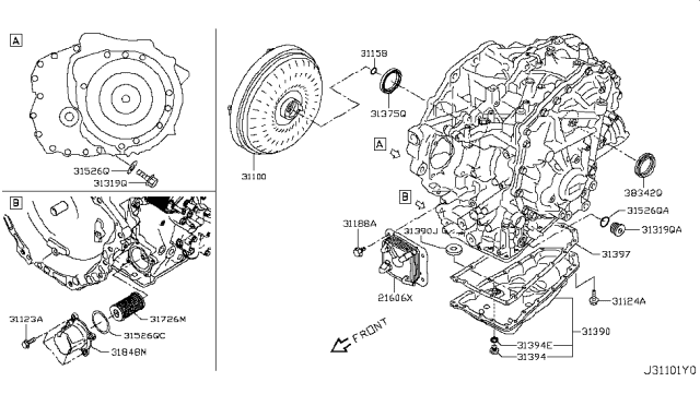 2014 Nissan Pathfinder Torque Converter,Housing & Case Diagram 1