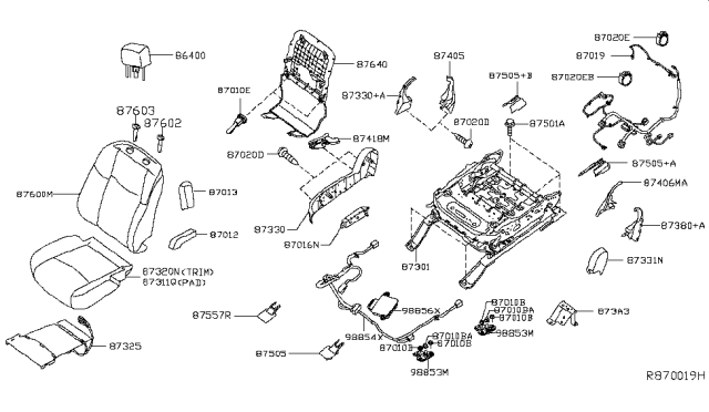 2019 Nissan Pathfinder HEADREST-Front Diagram for 86400-9PG1B