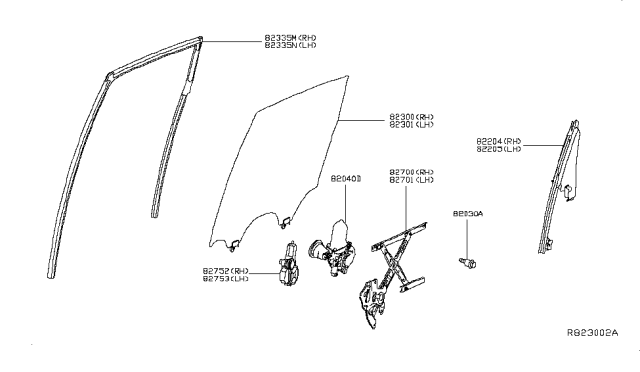 2013 Nissan Pathfinder Rear Door Window & Regulator Diagram