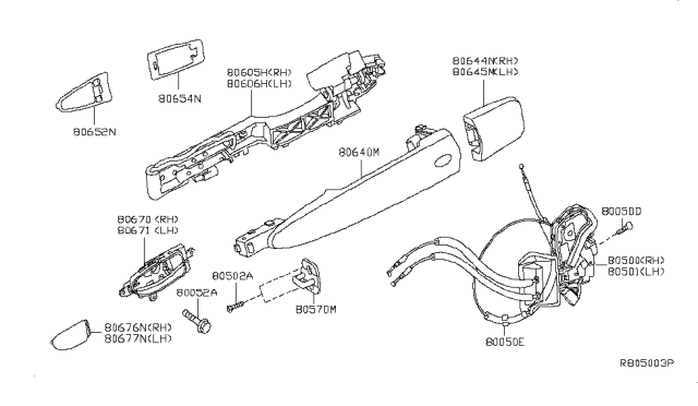 2013 Nissan Pathfinder Front Door Lock & Handle Diagram