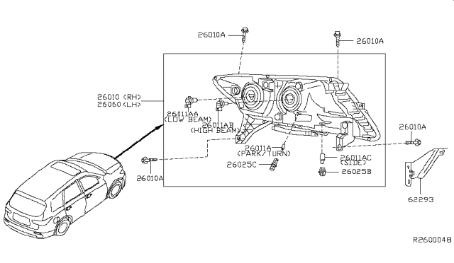 2014 Nissan Pathfinder Headlamp Assembly-Driver Side Diagram for 26060-3KA0B