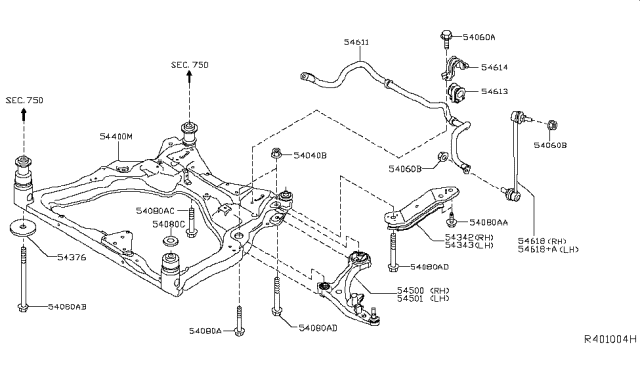 2013 Nissan Pathfinder Member Complete-Front Suspension Diagram for 54400-3JA0B