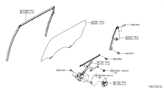 2017 Nissan Pathfinder Regulator Door Window LH Diagram for 82721-3KA1A