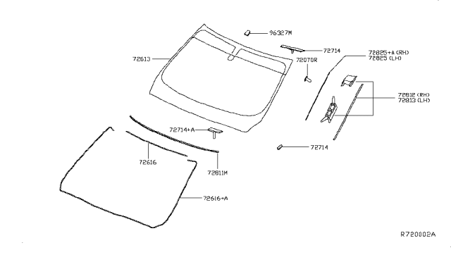 2013 Nissan Pathfinder Windshield Glass Diagram for 72712-3JA0A