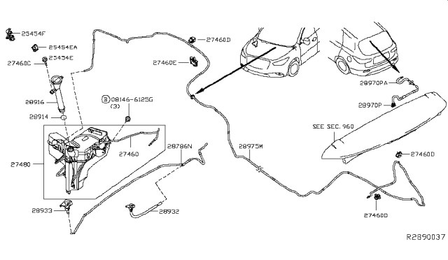 2014 Nissan Pathfinder Tube Assembly - Back Window Washer Diagram for 28975-3KA0A