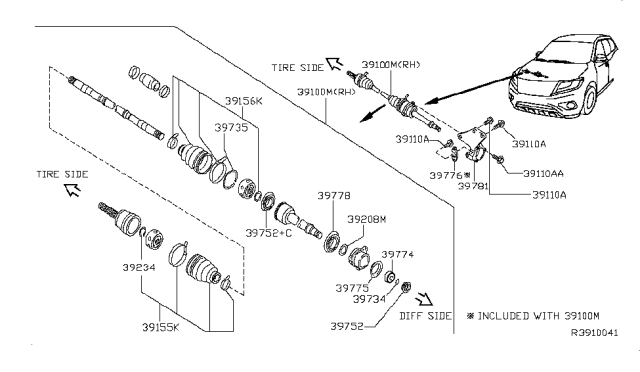 2018 Nissan Pathfinder Front Drive Shaft (FF) Diagram 1