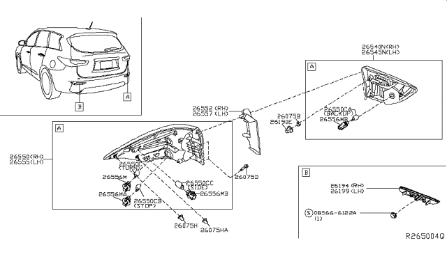 2018 Nissan Pathfinder Backup Lamp Assy-RH Diagram for 26540-9PF0A