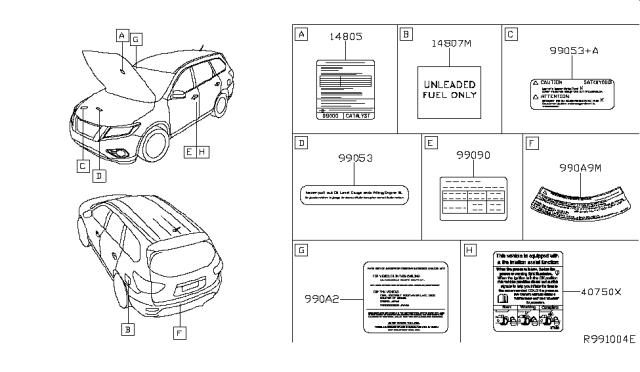 2013 Nissan Pathfinder Caution Plate & Label Diagram