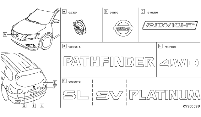 2017 Nissan Pathfinder Emblem-Trunk Lid Diagram for 84896-9PM0C