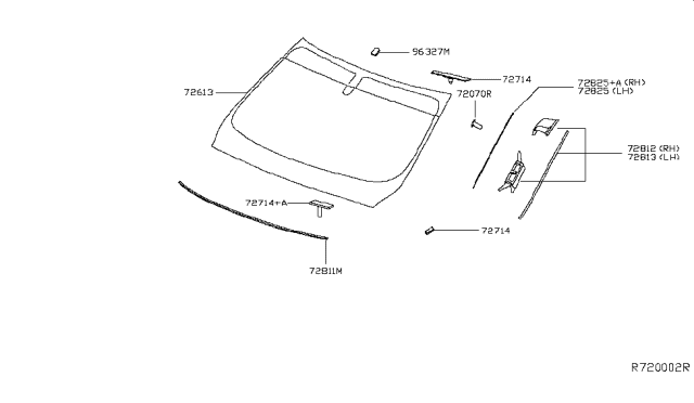 2016 Nissan Pathfinder Moulding-Windshield Side,LH Diagram for 72763-9NB0A