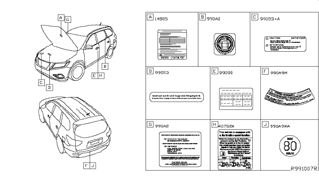 2017 Nissan Pathfinder Caution Plate & Label Diagram 2